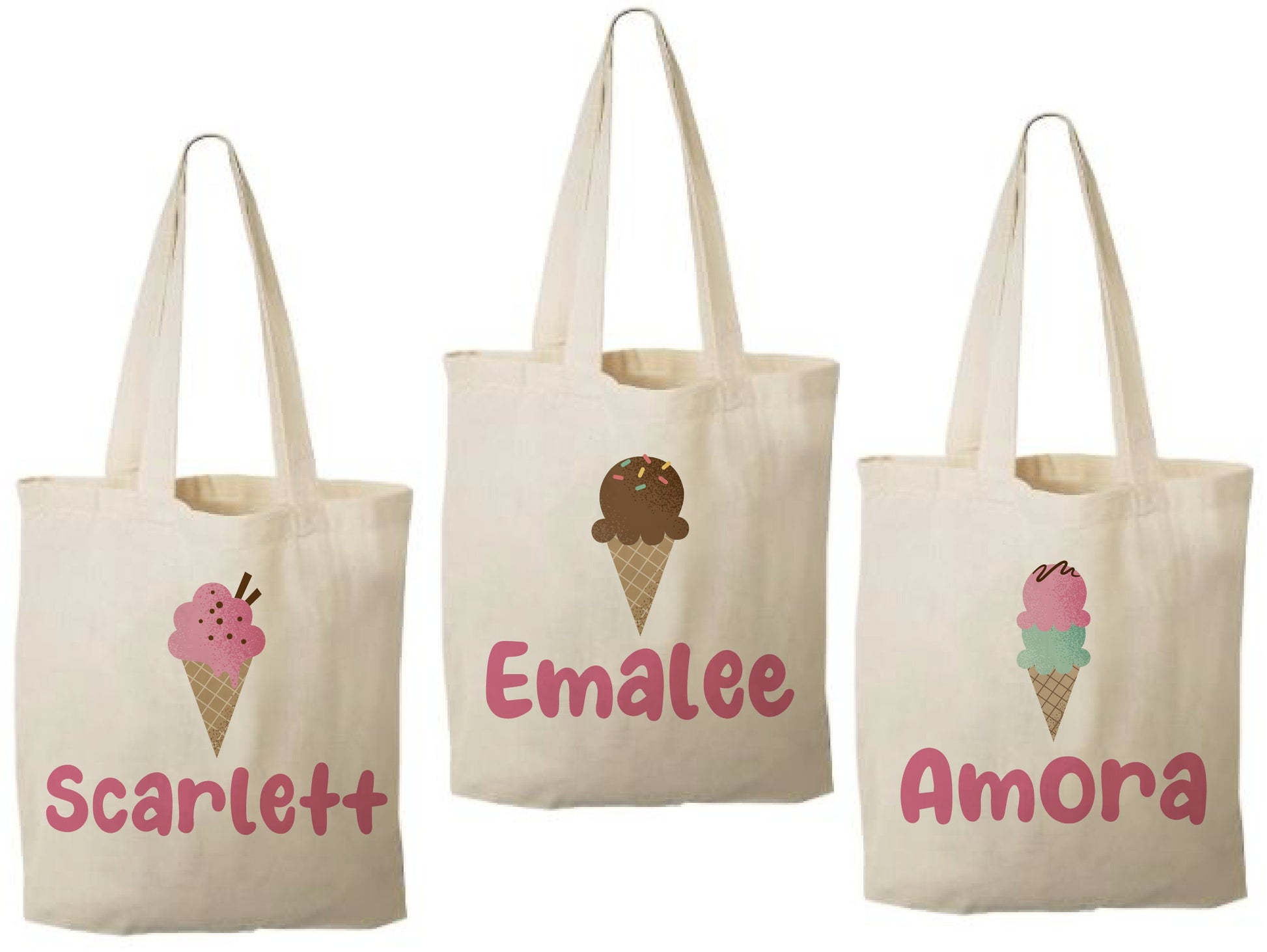 Ice Cream Party Favor Bags, Personalized Treat Bags, Set of 3