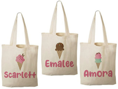 Ice Cream Party Favor Bags, Personalized Treat Bags, Set of 3
