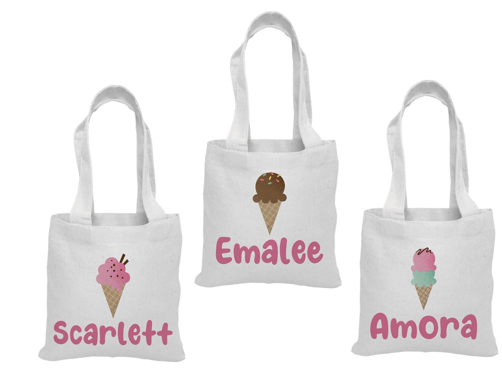 Ice Cream Party Favor Bags, Personalized Treat Bags, Set of 3