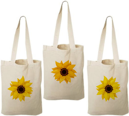 Sunflower Party Favor Bags - Perfect for Sunflower Themed Parties - Set of 3 - Cotton Party Bags with Handles