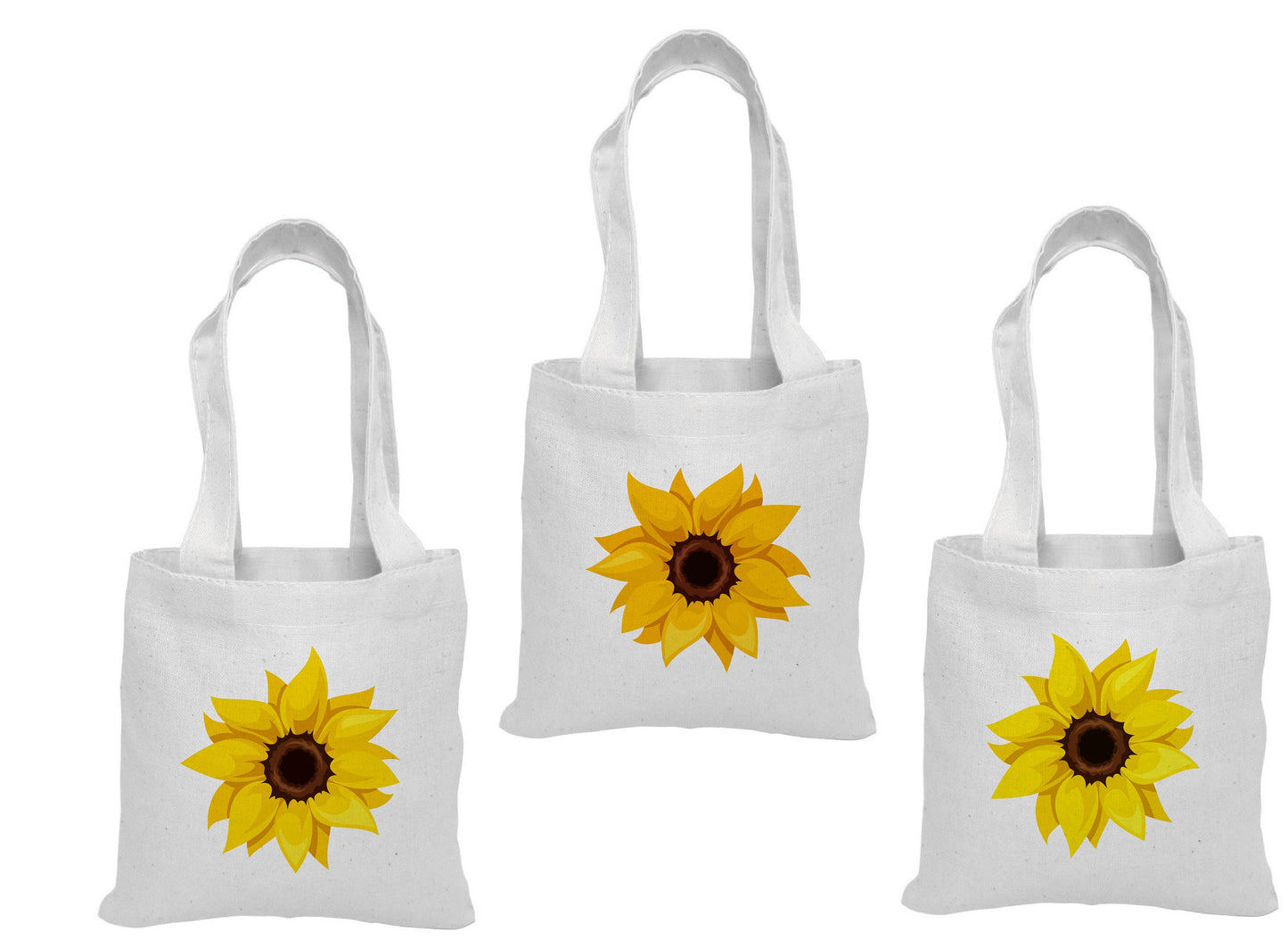 Sunflower Party Favor Bags - Perfect for Sunflower Themed Parties - Set of 3 - Cotton Party Bags with Handles