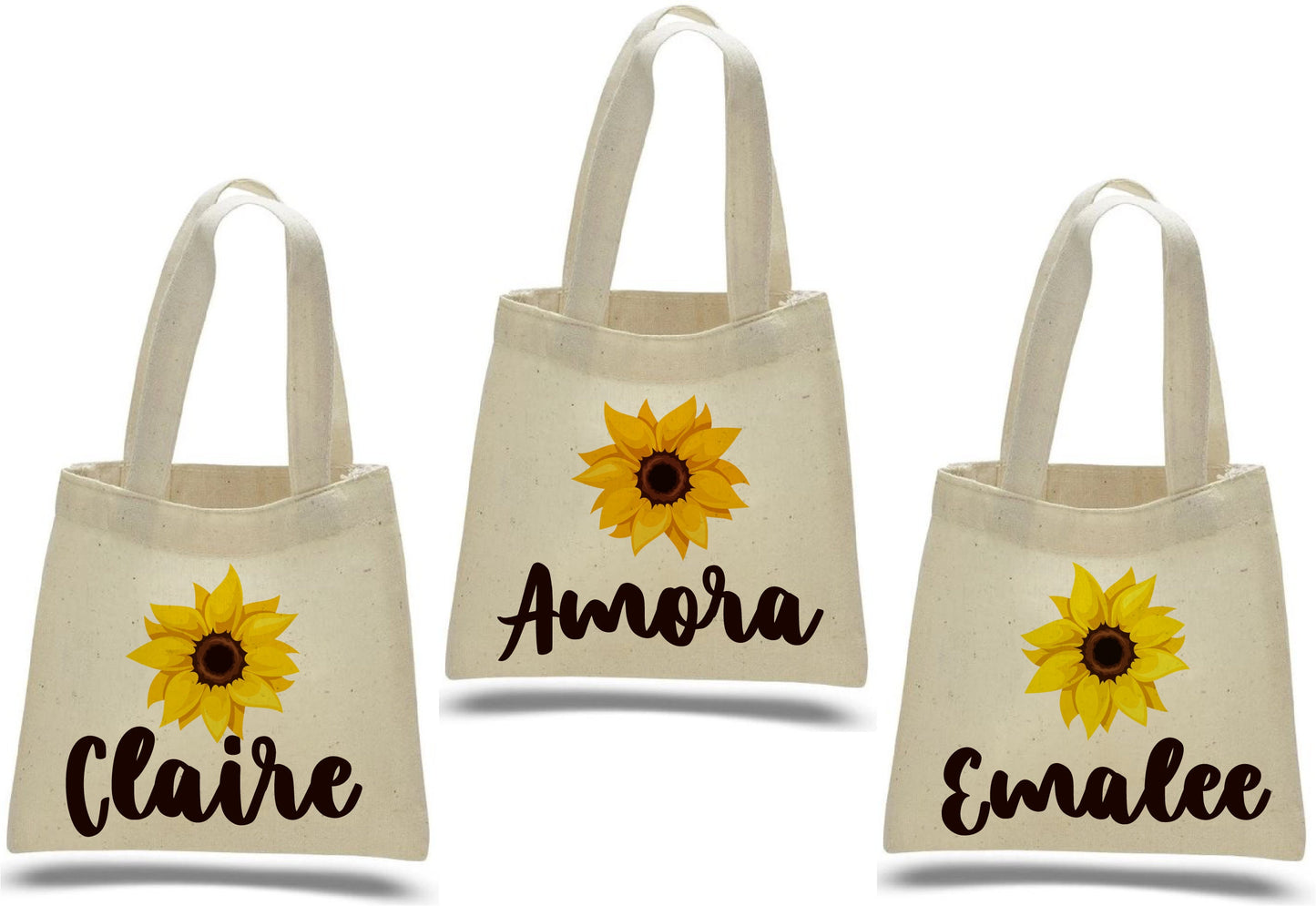 Personalized Sunflower Cotton Favor Bags – Custom Name Party Gifts