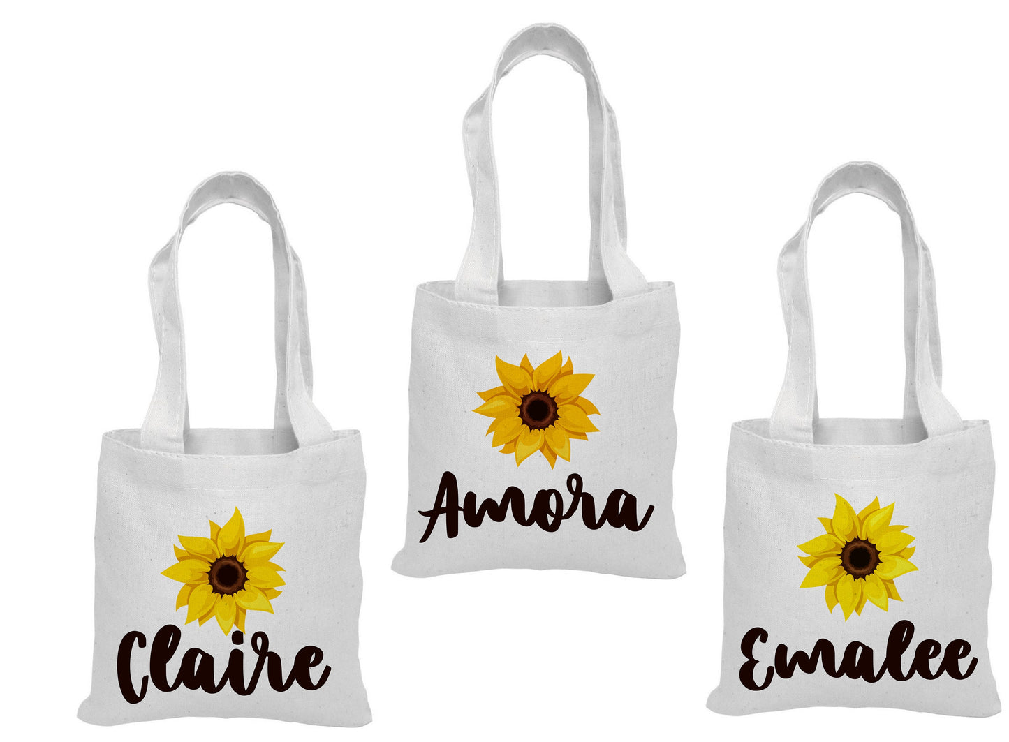 Personalized Sunflower Cotton Favor Bags – Custom Name Party Gifts