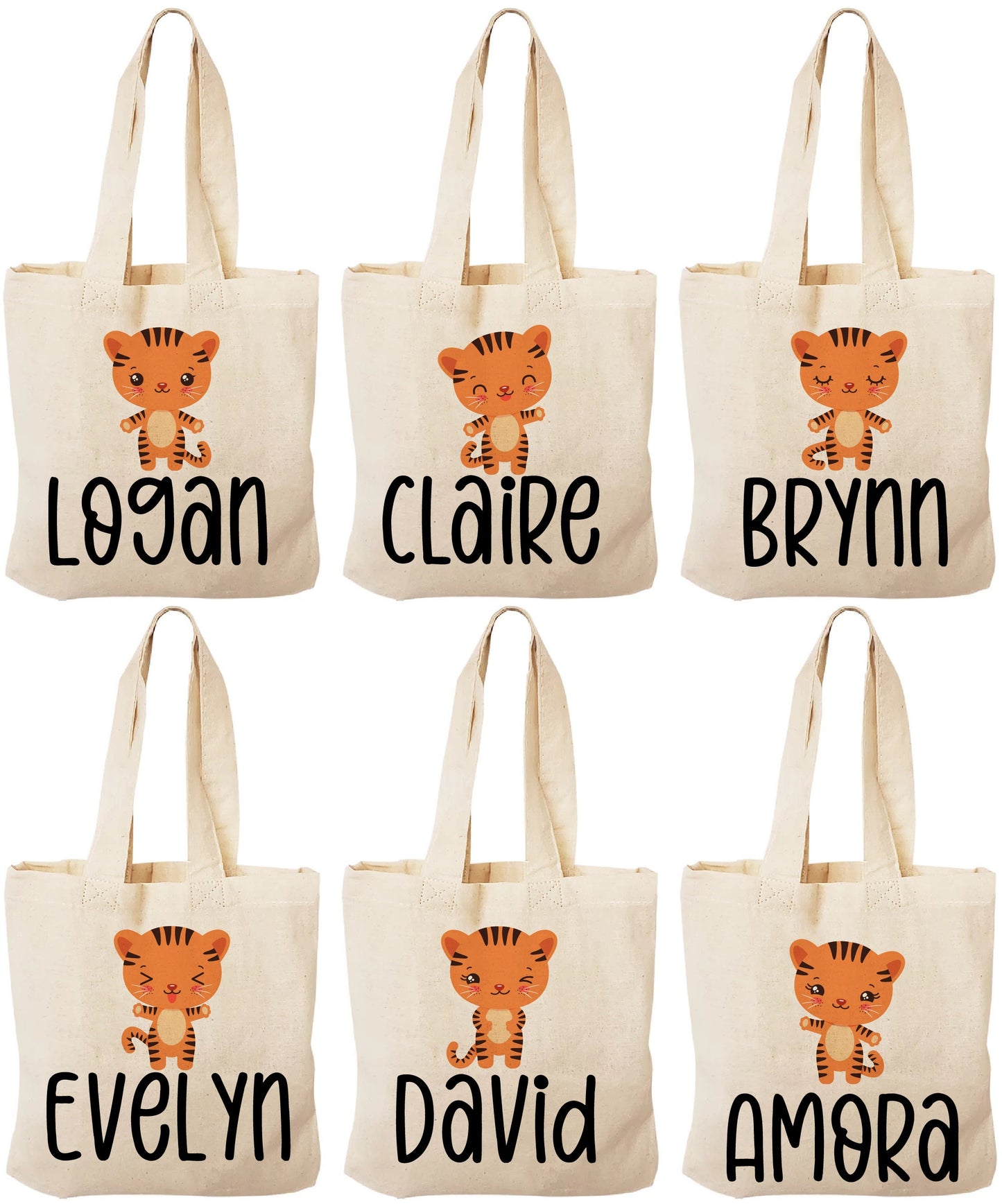 Personalized Tiger Treat Bags, Jungle Safari Party Favors, Set of 6