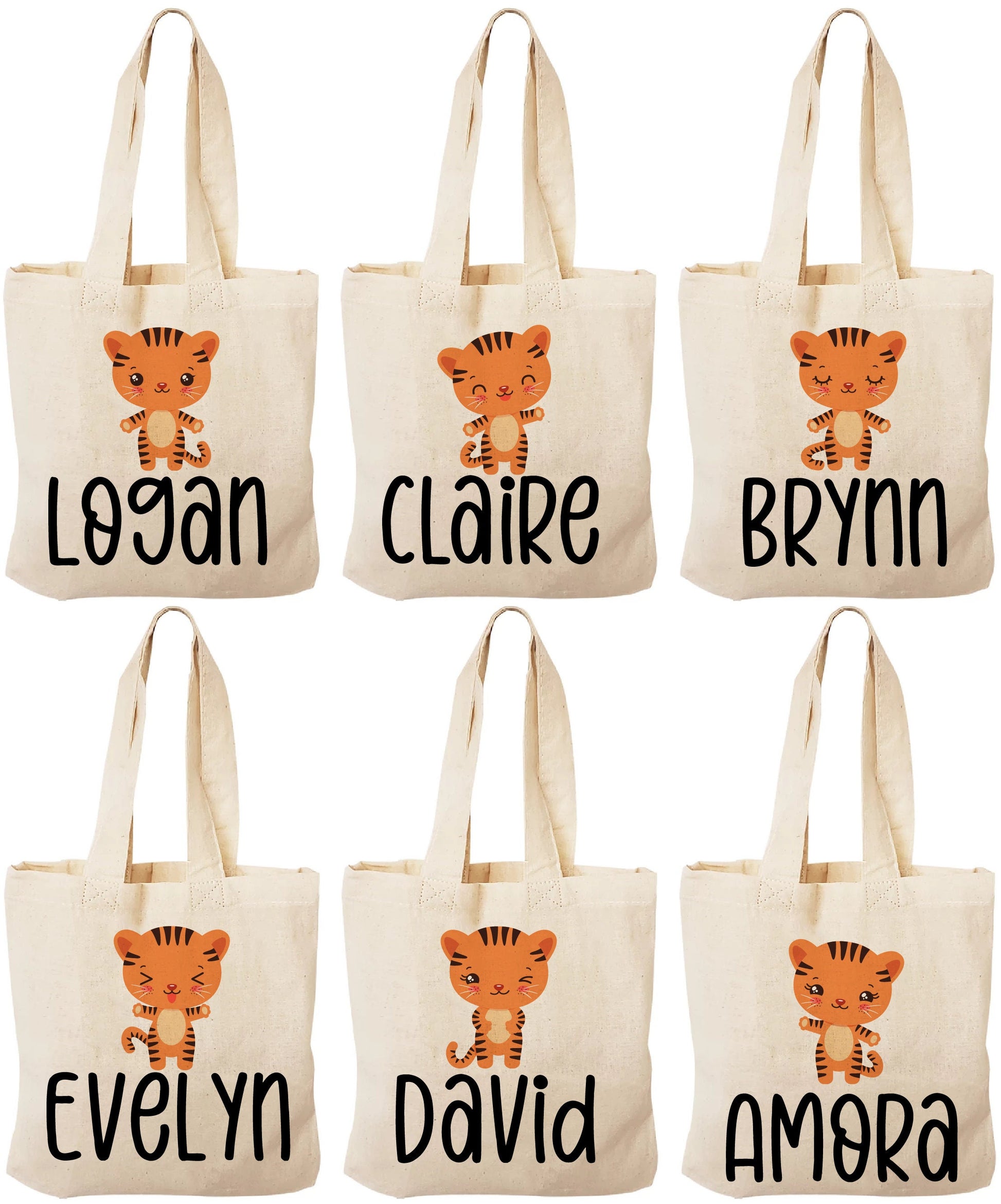 Personalized Tiger Treat Bags, Jungle Safari Party Favors, Set of 6