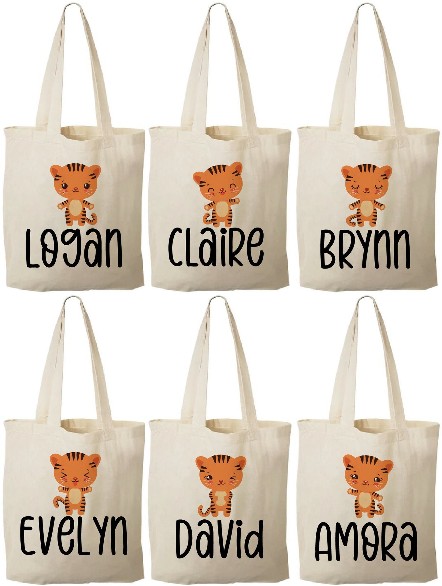 Personalized Tiger Treat Bags, Jungle Safari Party Favors, Set of 6