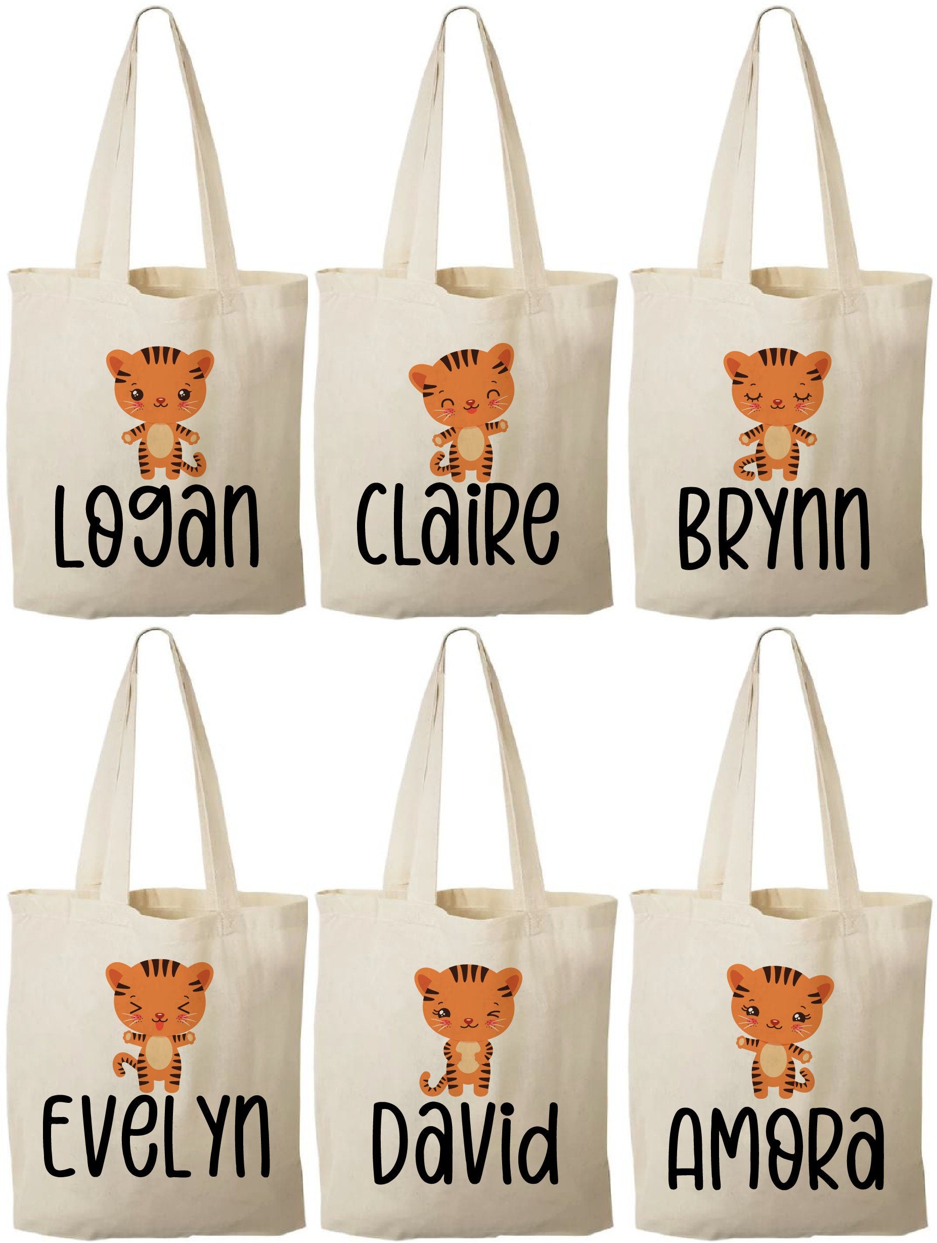 Personalized Tiger Treat Bags, Jungle Safari Party Favors, Set of 6