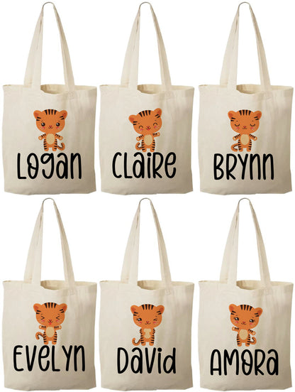 Personalized Tiger Treat Bags, Jungle Safari Party Favors, Set of 6