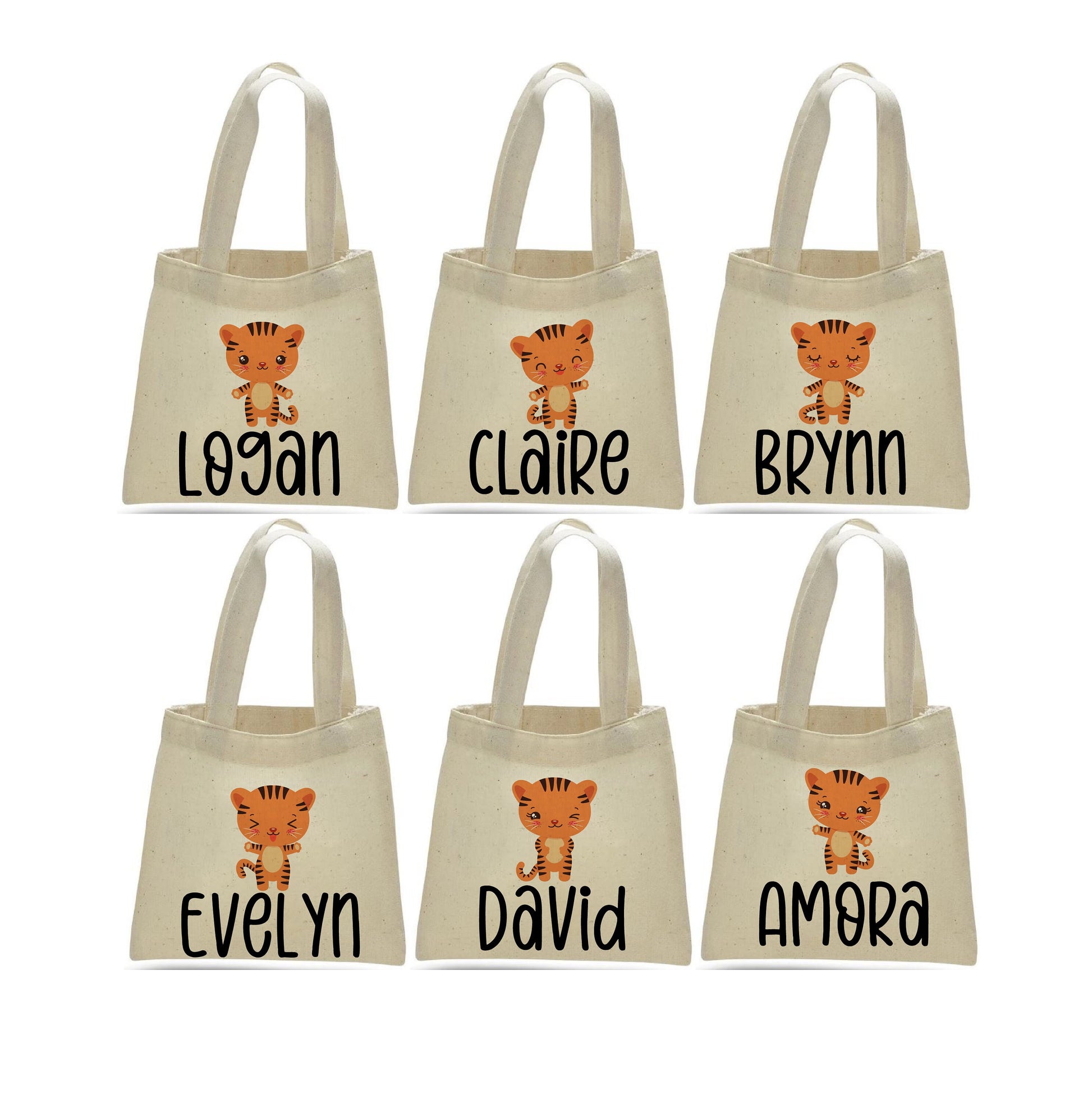 Personalized Tiger Treat Bags, Jungle Safari Party Favors, Set of 6