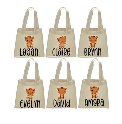 Personalized Tiger Treat Bags, Jungle Safari Party Favors, Set of 6