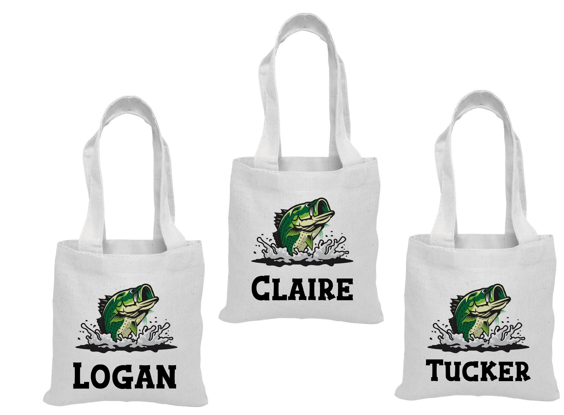 Personalized Bass Party Favor Bags - Set of 3 Goodie Bags for a Fishing Themed Event