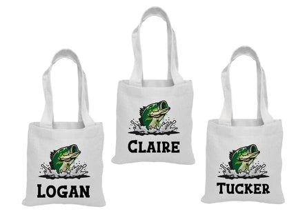 Personalized Bass Party Favor Bags - Set of 3 Goodie Bags for a Fishing Themed Event
