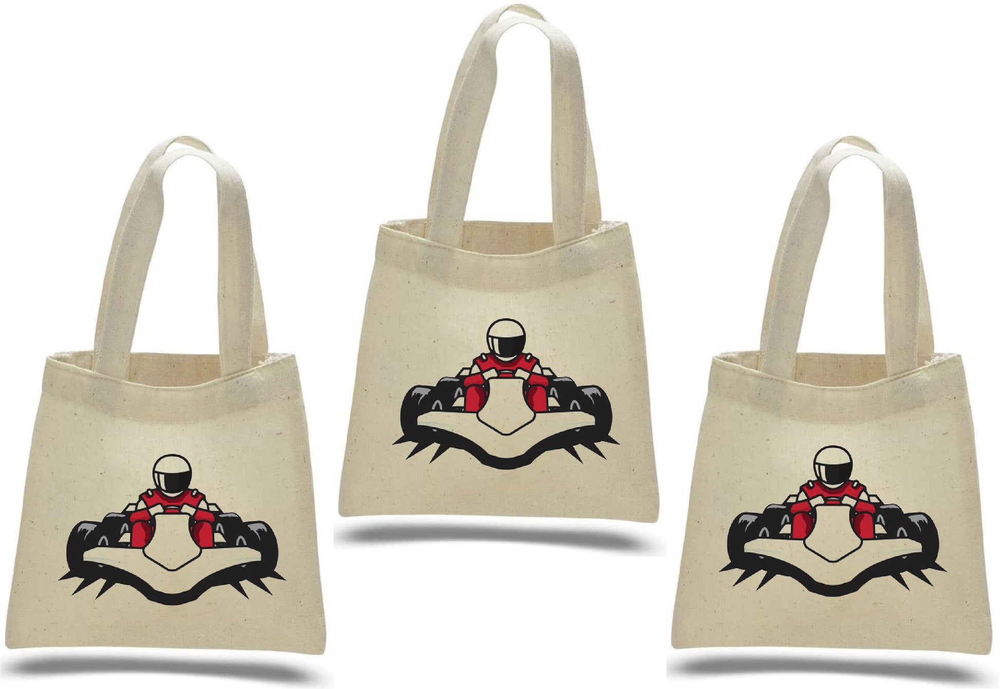 Go Kart Party Favor Bags, Set of 3 Cotton Treat Bags