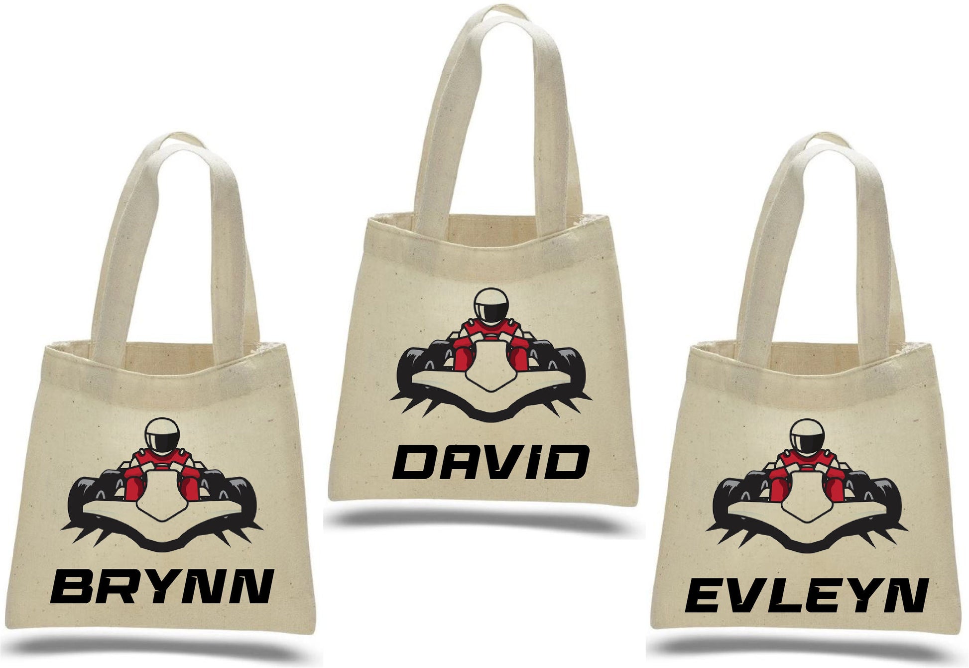 Custom Go Kart Party Favor Bags - Perfect for Go Kart or Race Car Themed Parties! - Set of Three Bags with Guest Names
