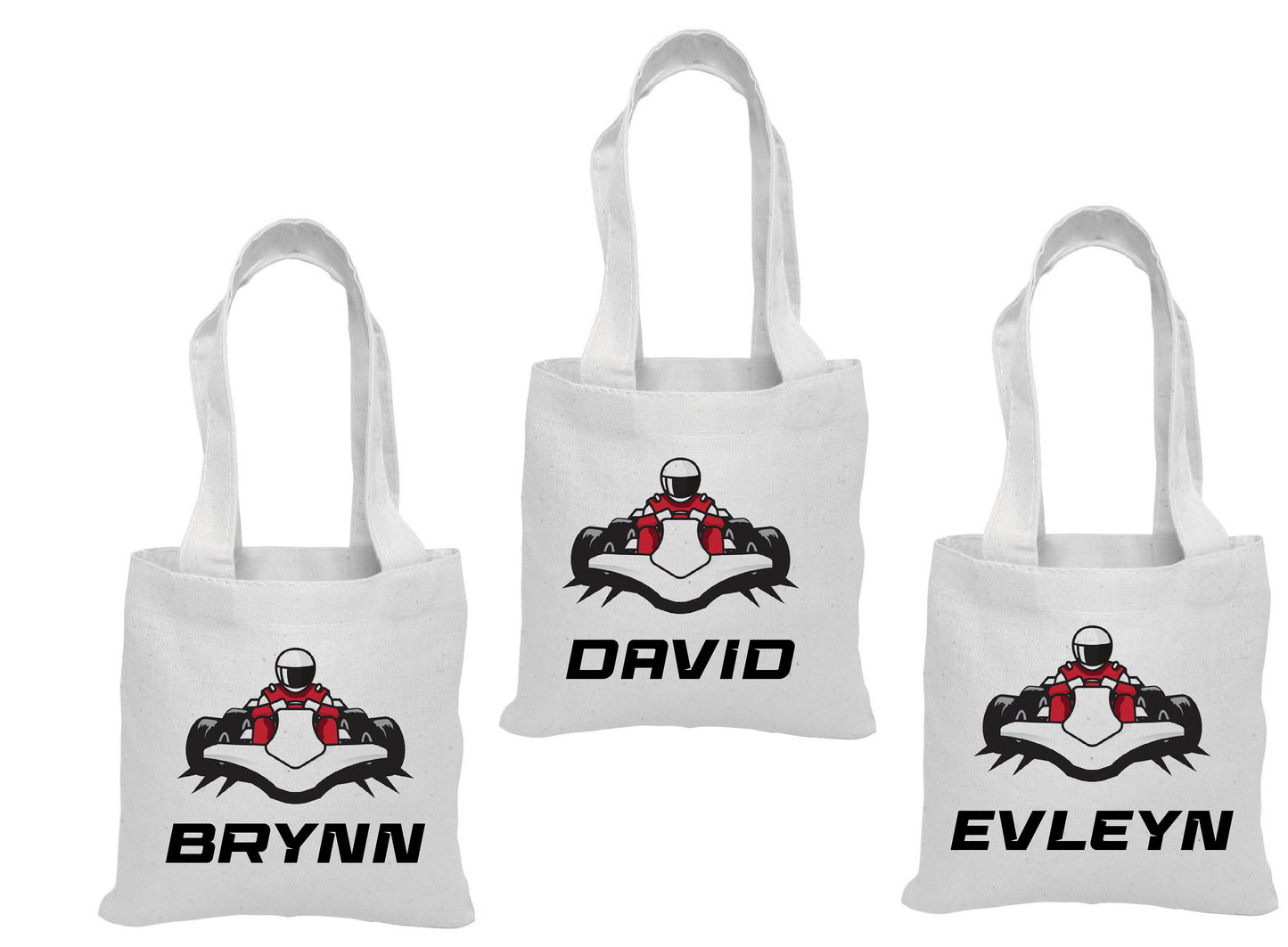 Custom Go Kart Party Favor Bags - Perfect for Go Kart or Race Car Themed Parties! - Set of Three Bags with Guest Names