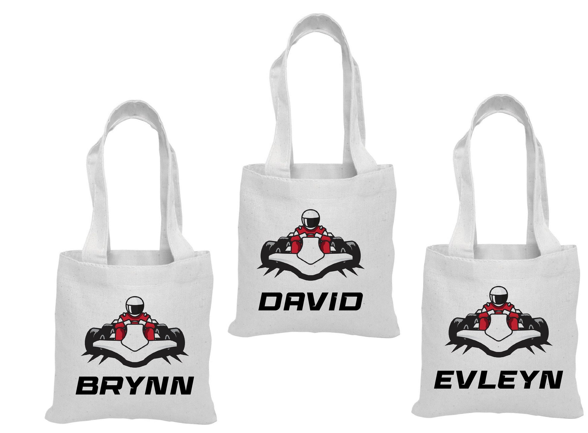 Custom Go Kart Party Favor Bags - Perfect for Go Kart or Race Car Themed Parties! - Set of Three Bags with Guest Names
