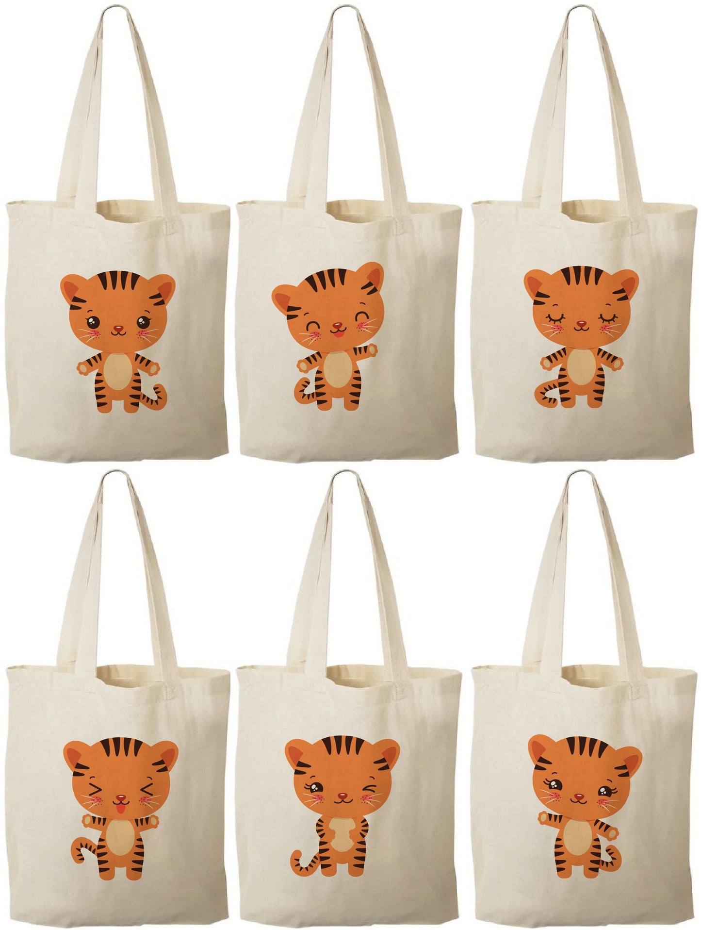 Tiger Party Favor Bags - Perfect for Tiger or Safari Themed Parties! - Set of Six - Cotton Bags with Handles