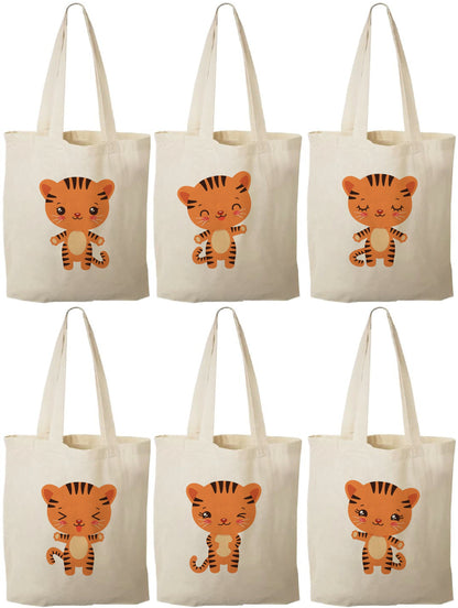 Tiger Party Favor Bags - Perfect for Tiger or Safari Themed Parties! - Set of Six - Cotton Bags with Handles