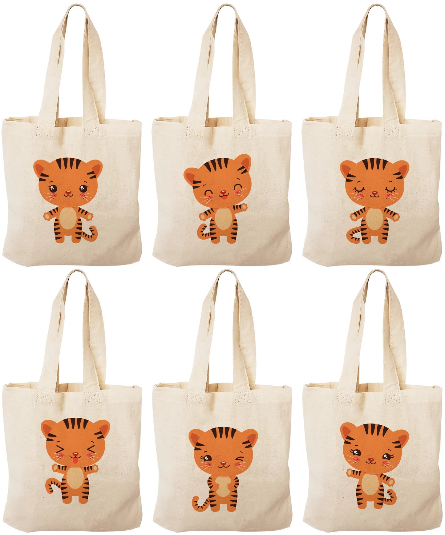 Tiger Party Favor Bags - Perfect for Tiger or Safari Themed Parties! - Set of Six - Cotton Bags with Handles