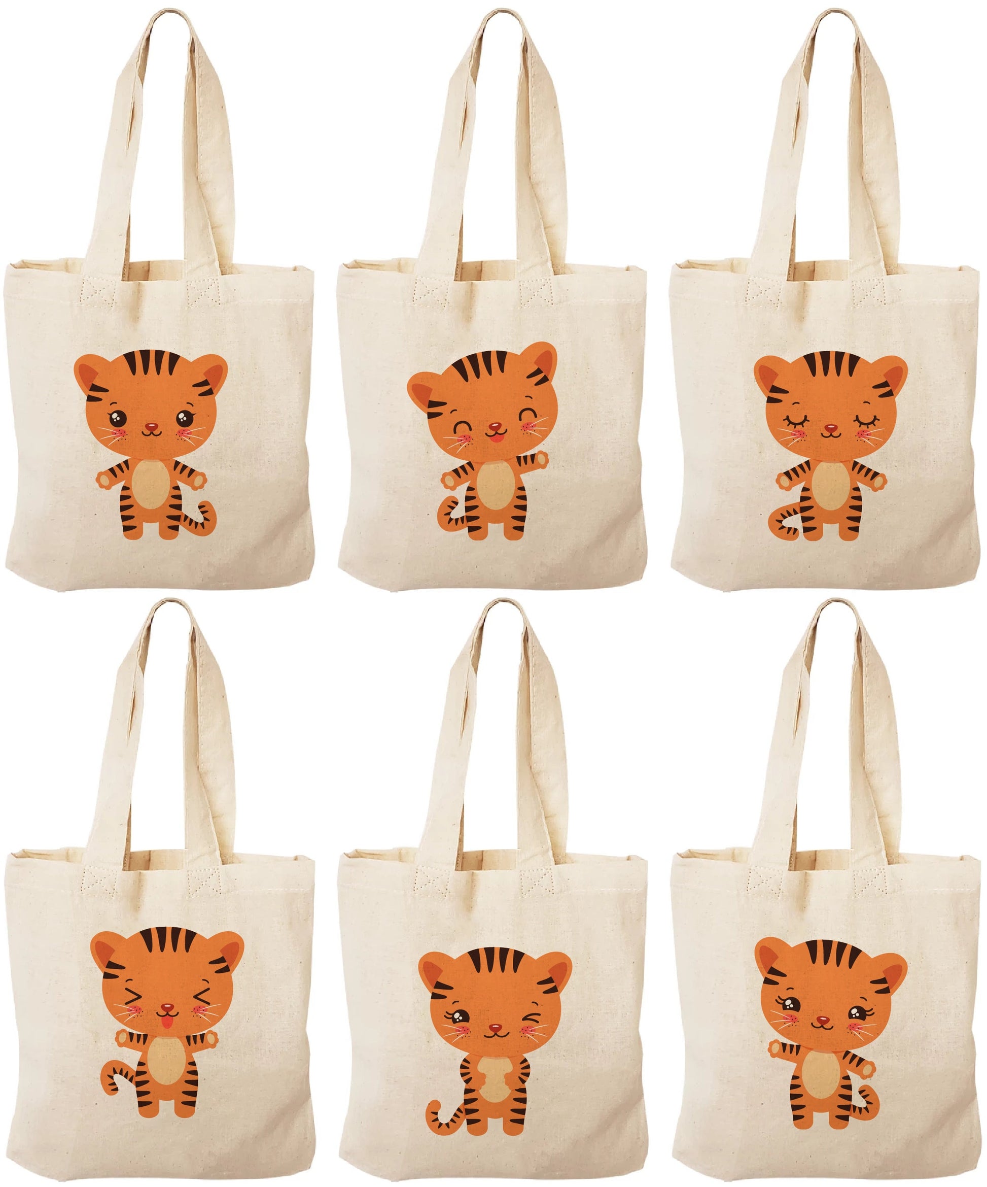 Tiger Party Favor Bags - Perfect for Tiger or Safari Themed Parties! - Set of Six - Cotton Bags with Handles