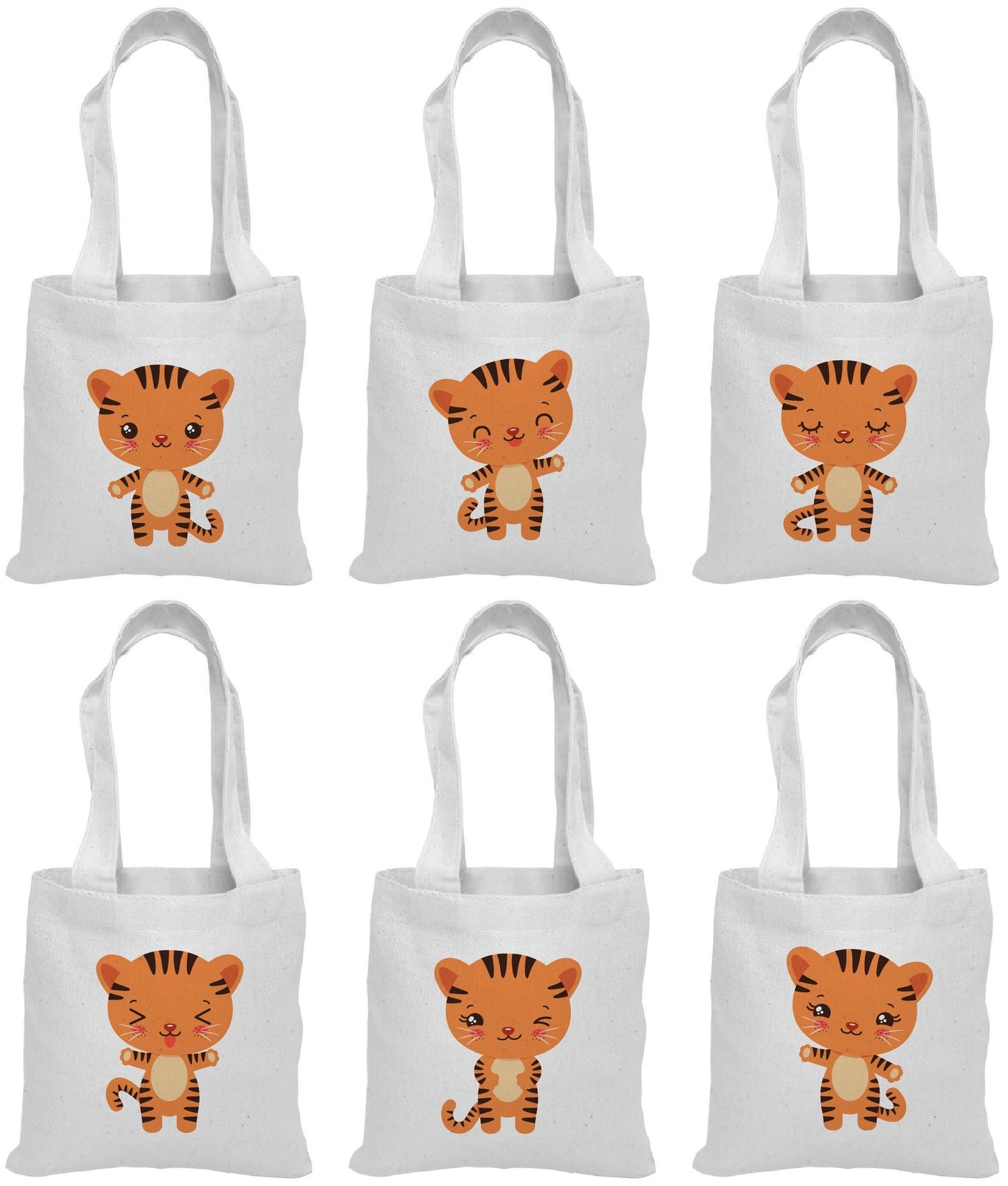 Tiger Party Favor Bags - Perfect for Tiger or Safari Themed Parties! - Set of Six - Cotton Bags with Handles