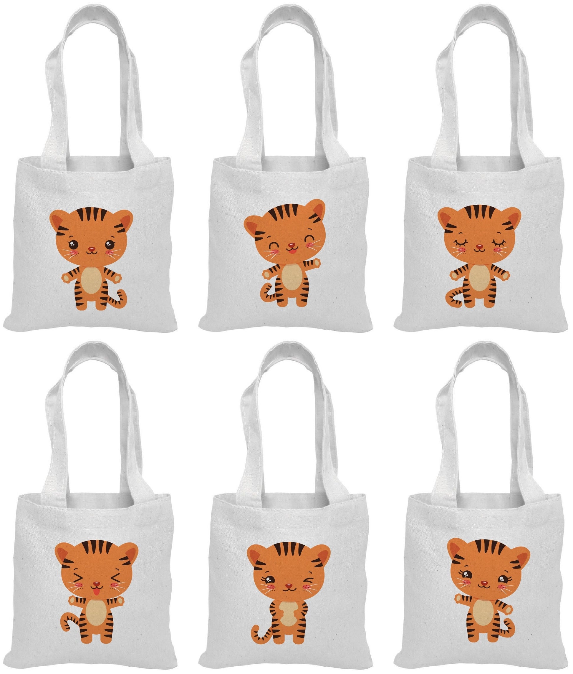 Tiger Party Favor Bags - Perfect for Tiger or Safari Themed Parties! - Set of Six - Cotton Bags with Handles