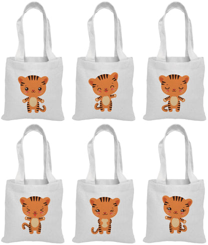 Tiger Party Favor Bags - Perfect for Tiger or Safari Themed Parties! - Set of Six - Cotton Bags with Handles