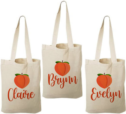 Personalized Peach Party Favor Bags - Set of Three Bags