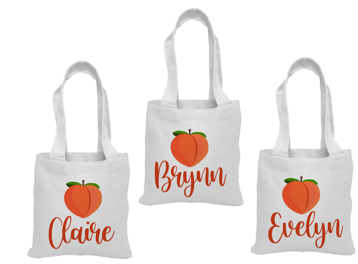 Personalized Peach Party Favor Bags - Set of Three Bags