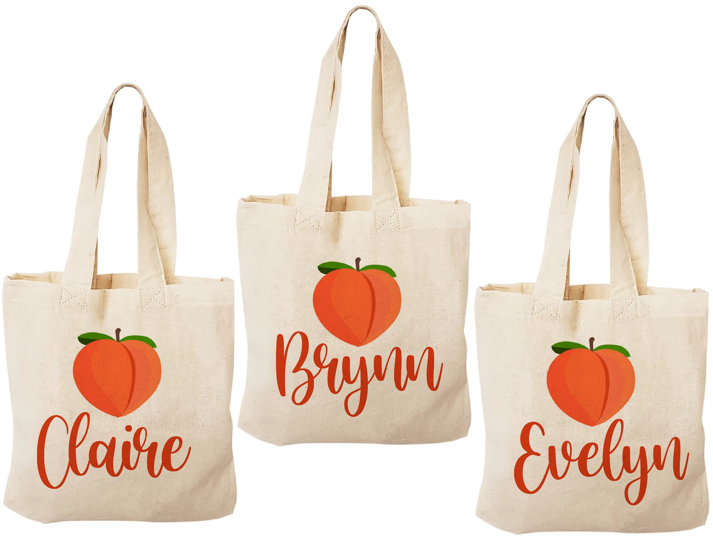 Personalized Peach Party Favor Bags - Set of Three Bags