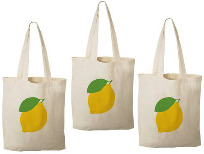 Lemon Party Favor Bags - Perfect for Lemon Themed Parties and Events! - Set of 3 - Cotton Party Bags with Handles - Cute Lemon Goodie Bags