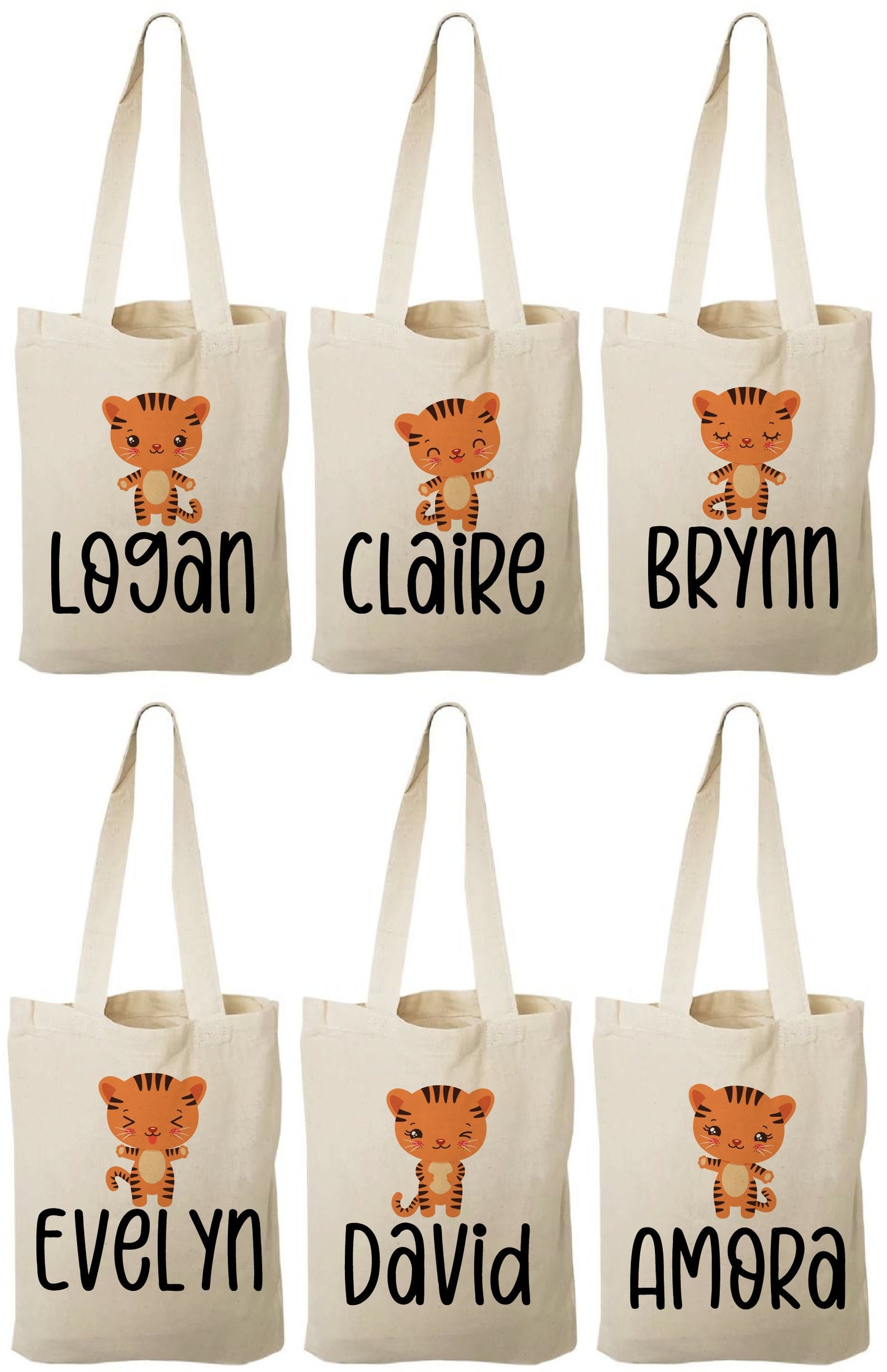 Personalized Tiger Treat Bags, Jungle Safari Party Favors, Set of 6