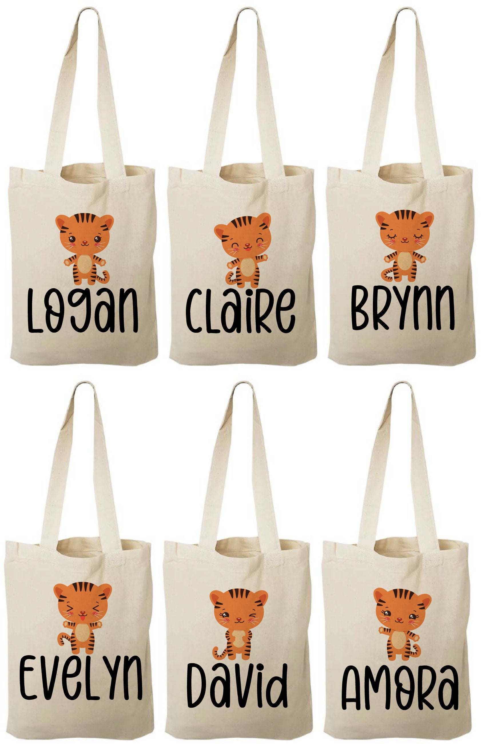 Personalized Tiger Treat Bags, Jungle Safari Party Favors, Set of 6