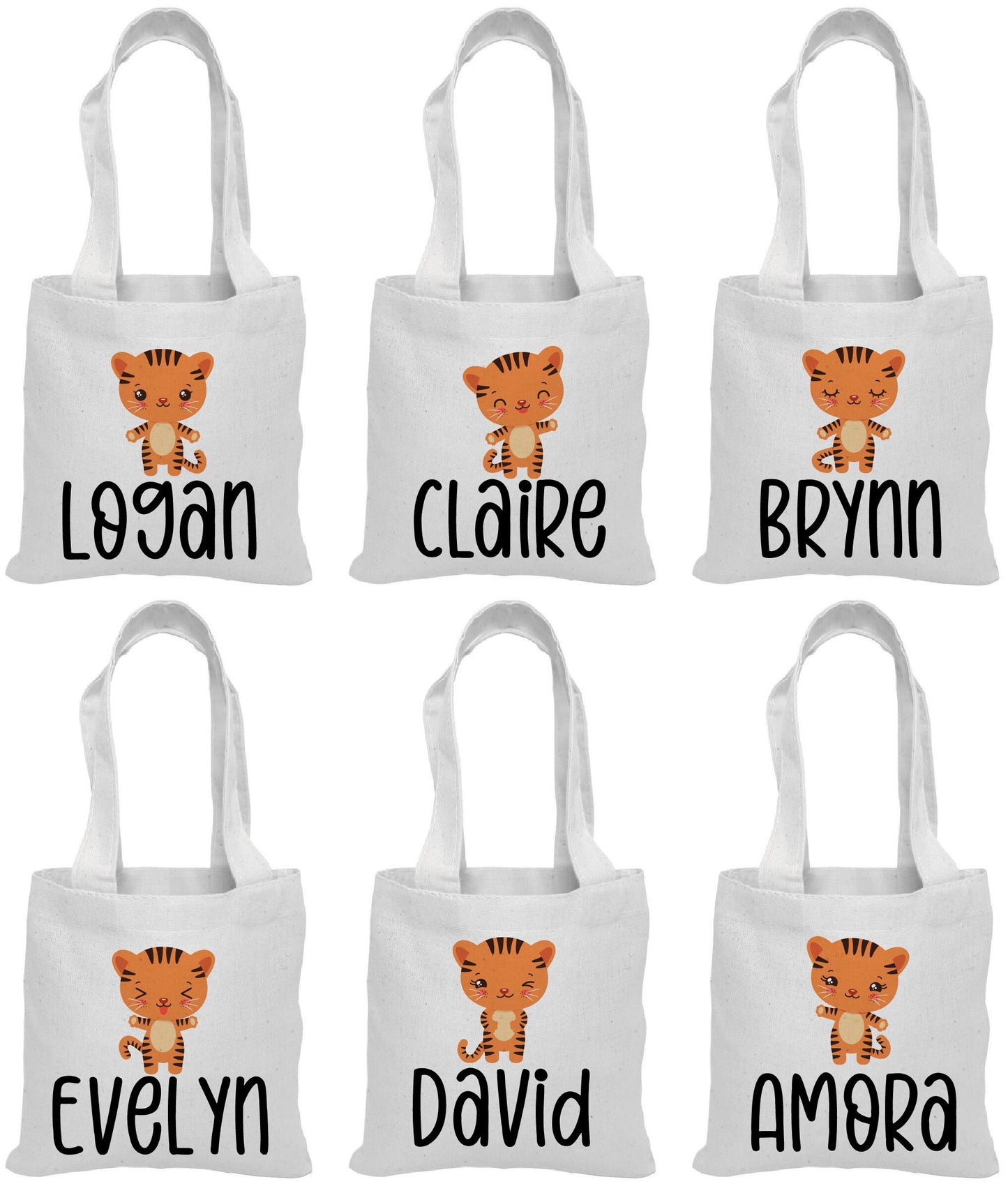 Personalized Tiger Treat Bags, Jungle Safari Party Favors, Set of 6