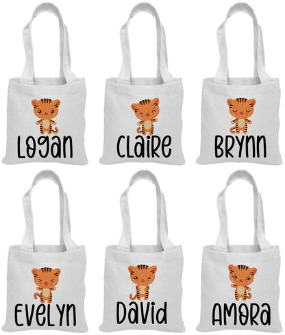 Personalized Tiger Treat Bags, Jungle Safari Party Favors, Set of 6