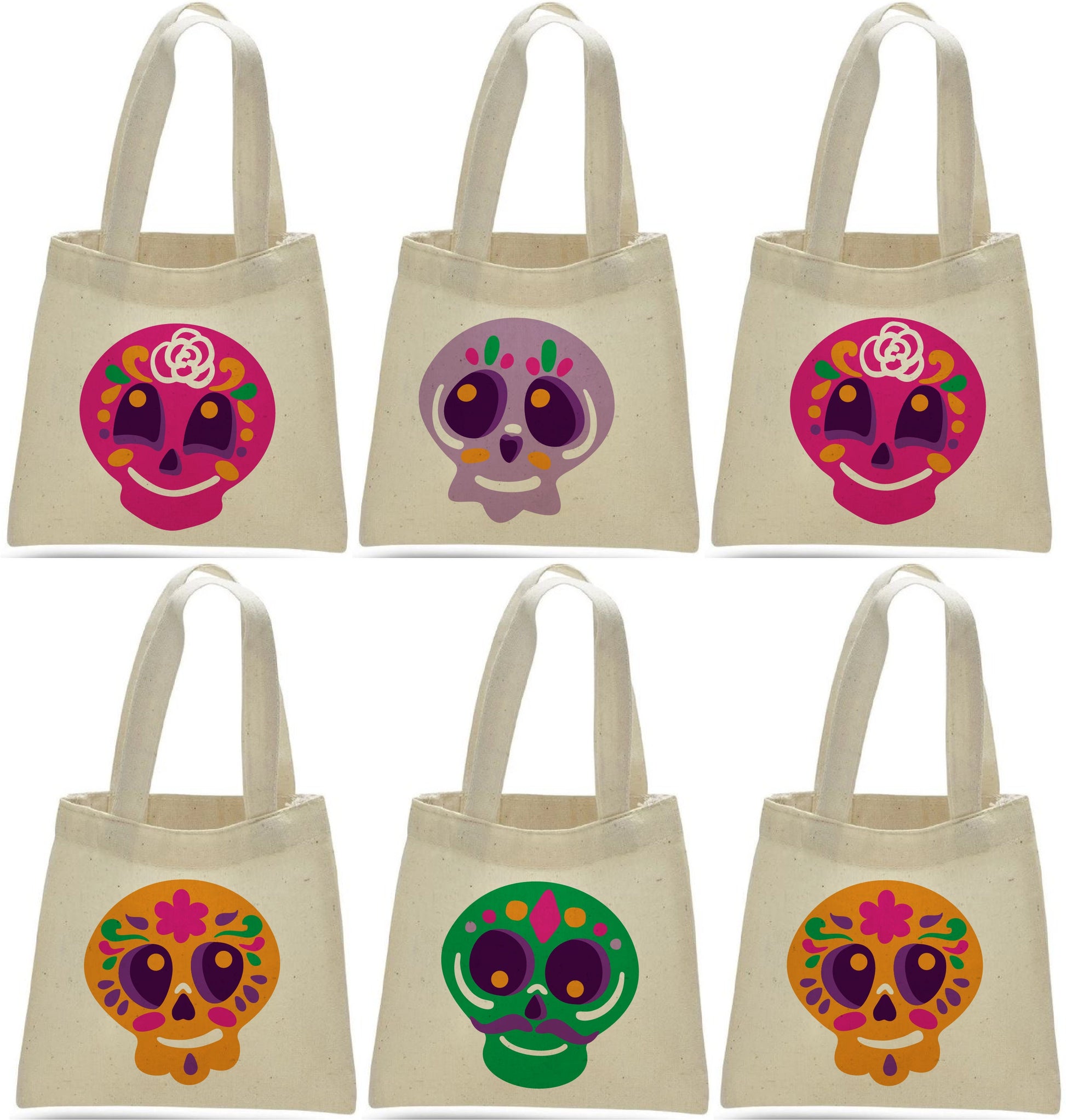 Sugar Skull Party Favor Bags - Set of Six Bags