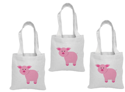 Pig Party Favor Bags - Farm Animal Cotton Tote, Set of Three