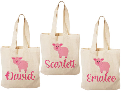 Personalized Pig Party Favor Bags - Set of Three Bags