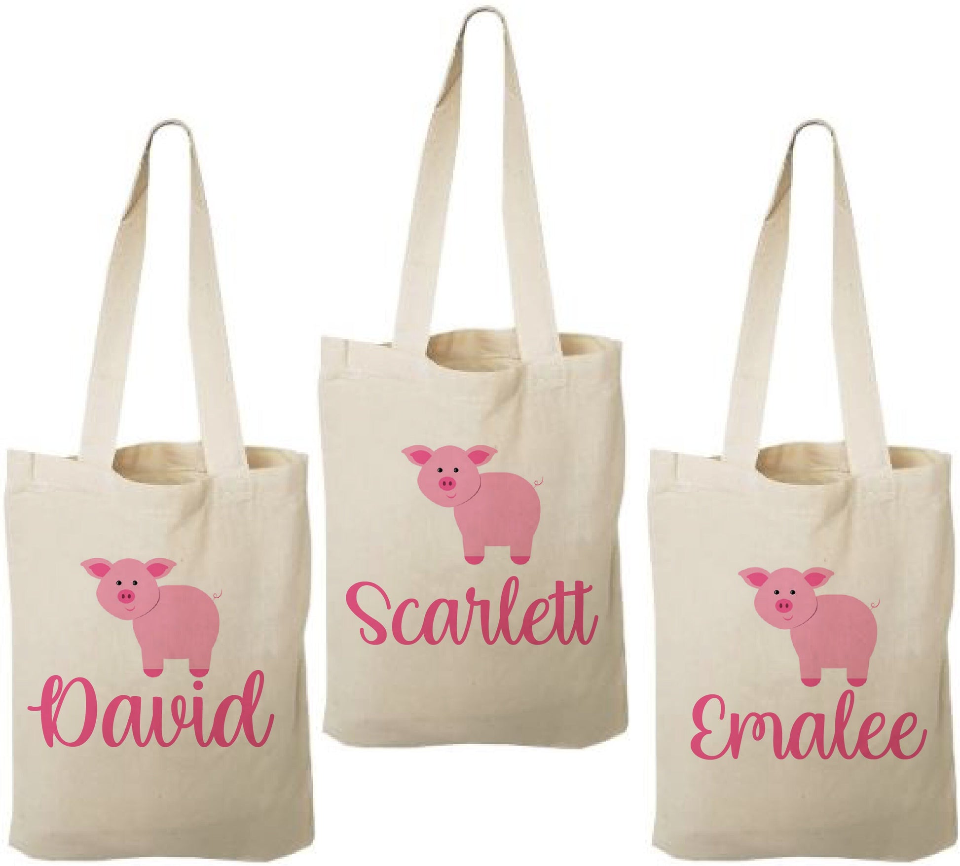 Personalized Pig Party Favor Bags - Set of Three Bags