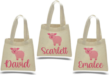 Personalized Pig Party Favor Bags - Set of Three Bags