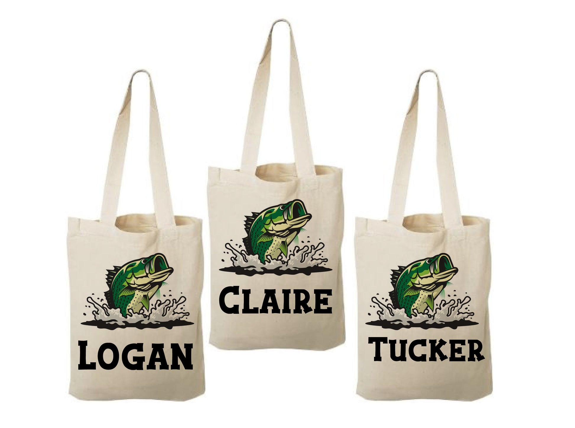 Personalized Bass Party Favor Bags - Set of 3 Goodie Bags for a Fishing Themed Event