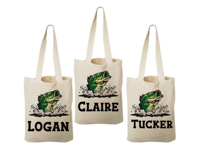 Personalized Bass Party Favor Bags - Set of 3 Goodie Bags for a Fishing Themed Event