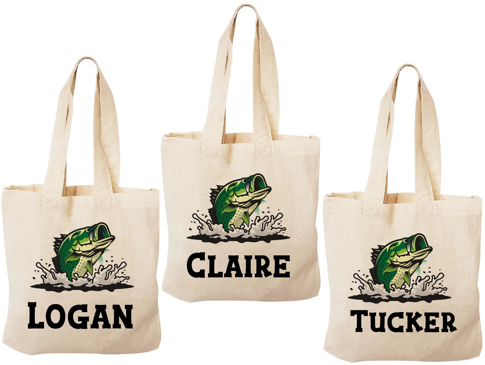 Personalized Bass Party Favor Bags - Set of 3 Goodie Bags for a Fishing Themed Event