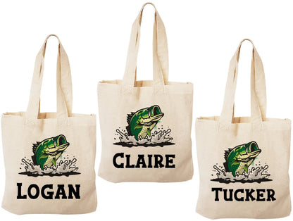 Personalized Bass Party Favor Bags - Set of 3 Goodie Bags for a Fishing Themed Event