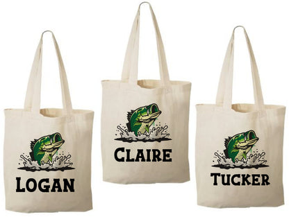 Personalized Bass Party Favor Bags - Set of 3 Goodie Bags for a Fishing Themed Event
