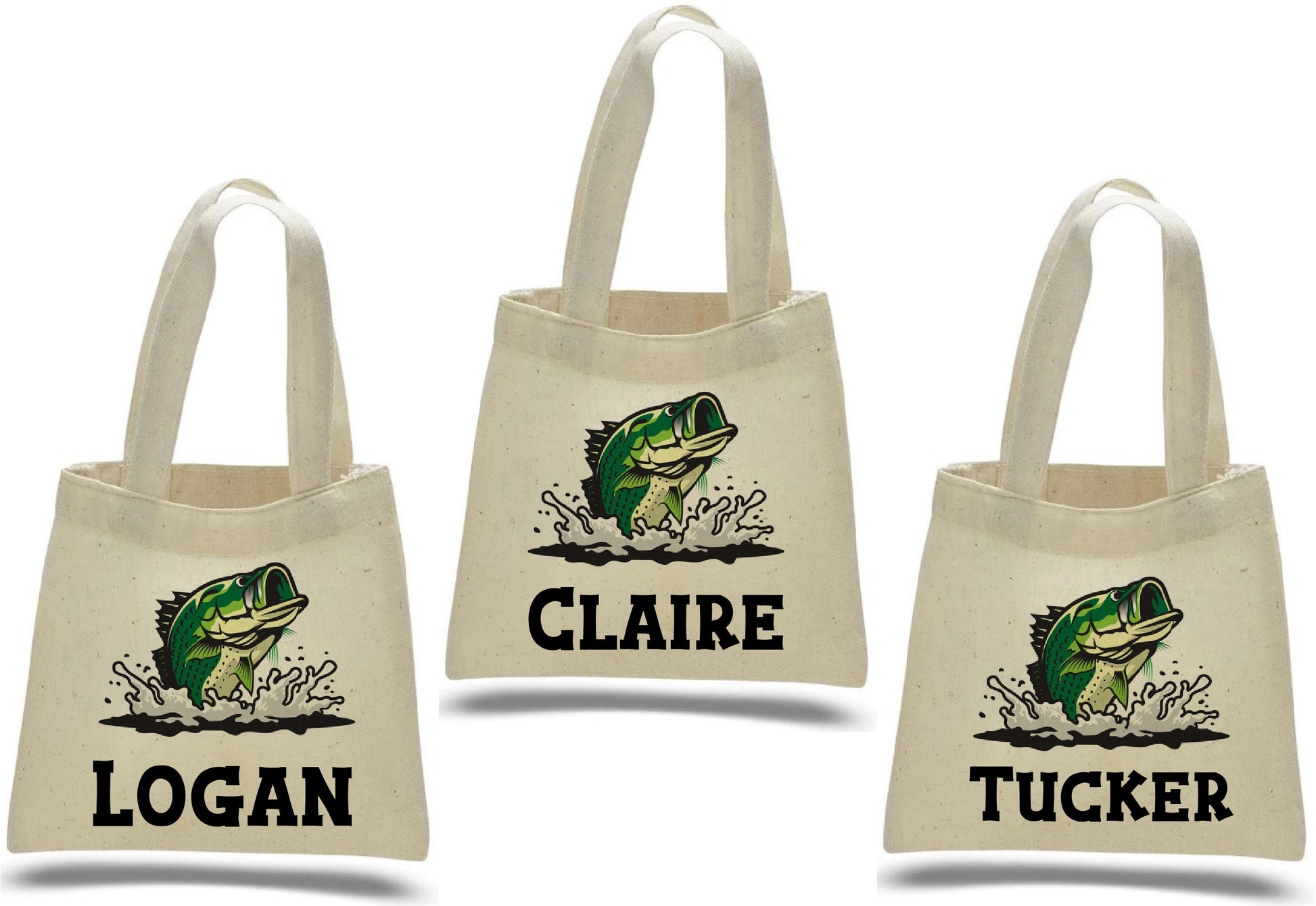 Personalized Bass Party Favor Bags - Set of 3 Goodie Bags for a Fishing Themed Event