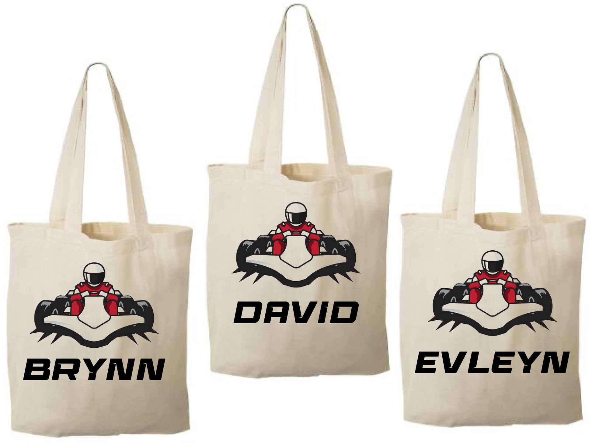 Custom Go Kart Party Favor Bags - Perfect for Go Kart or Race Car Themed Parties! - Set of Three Bags with Guest Names
