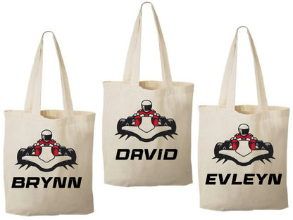 Custom Go Kart Party Favor Bags - Perfect for Go Kart or Race Car Themed Parties! - Set of Three Bags with Guest Names