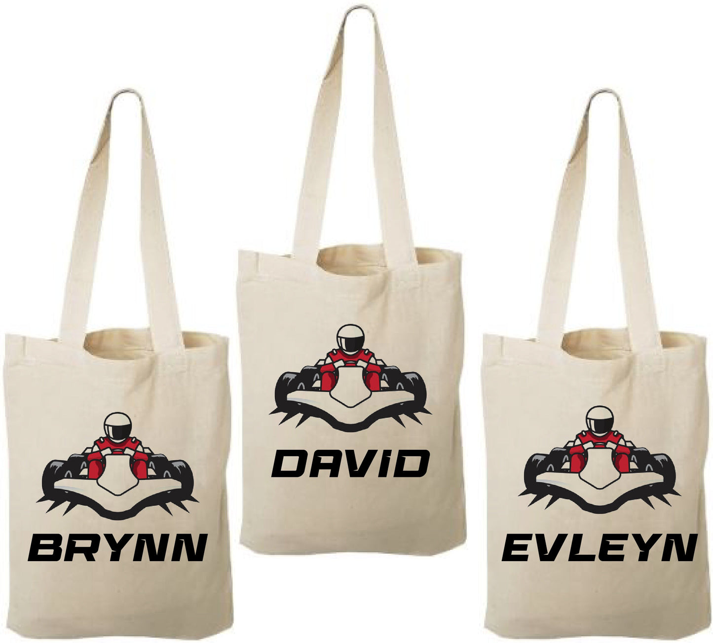 Custom Go Kart Party Favor Bags - Perfect for Go Kart or Race Car Themed Parties! - Set of Three Bags with Guest Names