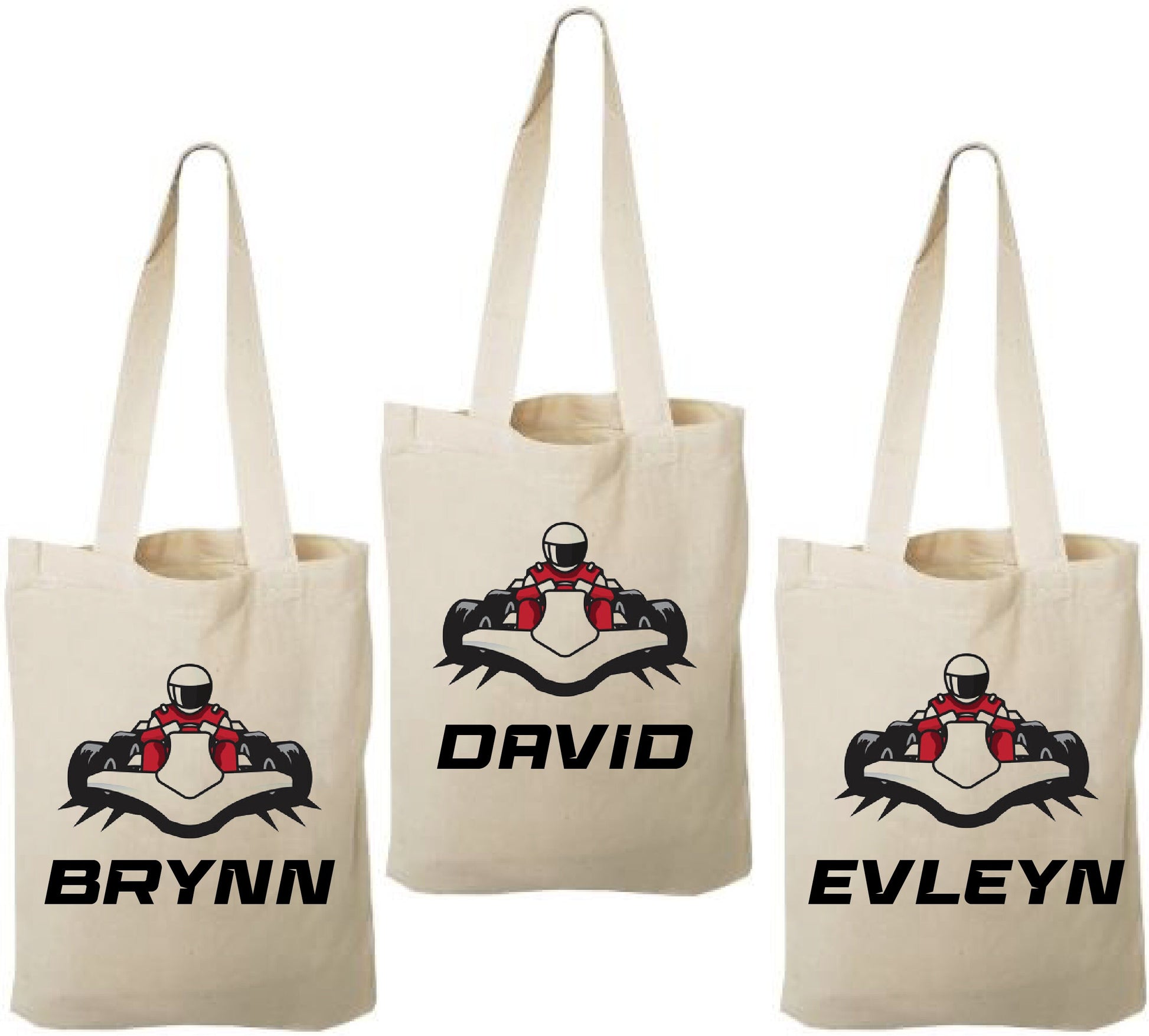 Custom Go Kart Party Favor Bags - Perfect for Go Kart or Race Car Themed Parties! - Set of Three Bags with Guest Names